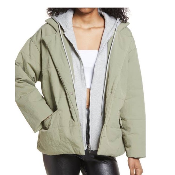 Blank NYC Hooded Quilted Wrap Jacket in Green - Picture 3 of 16